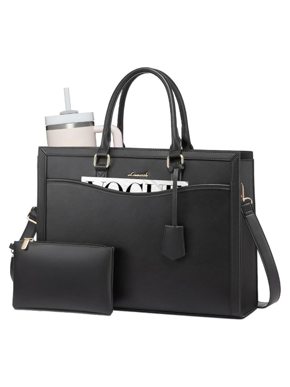 Faux Leather Laptop Tote Bag Large Work Briefcase for 15.6 inch